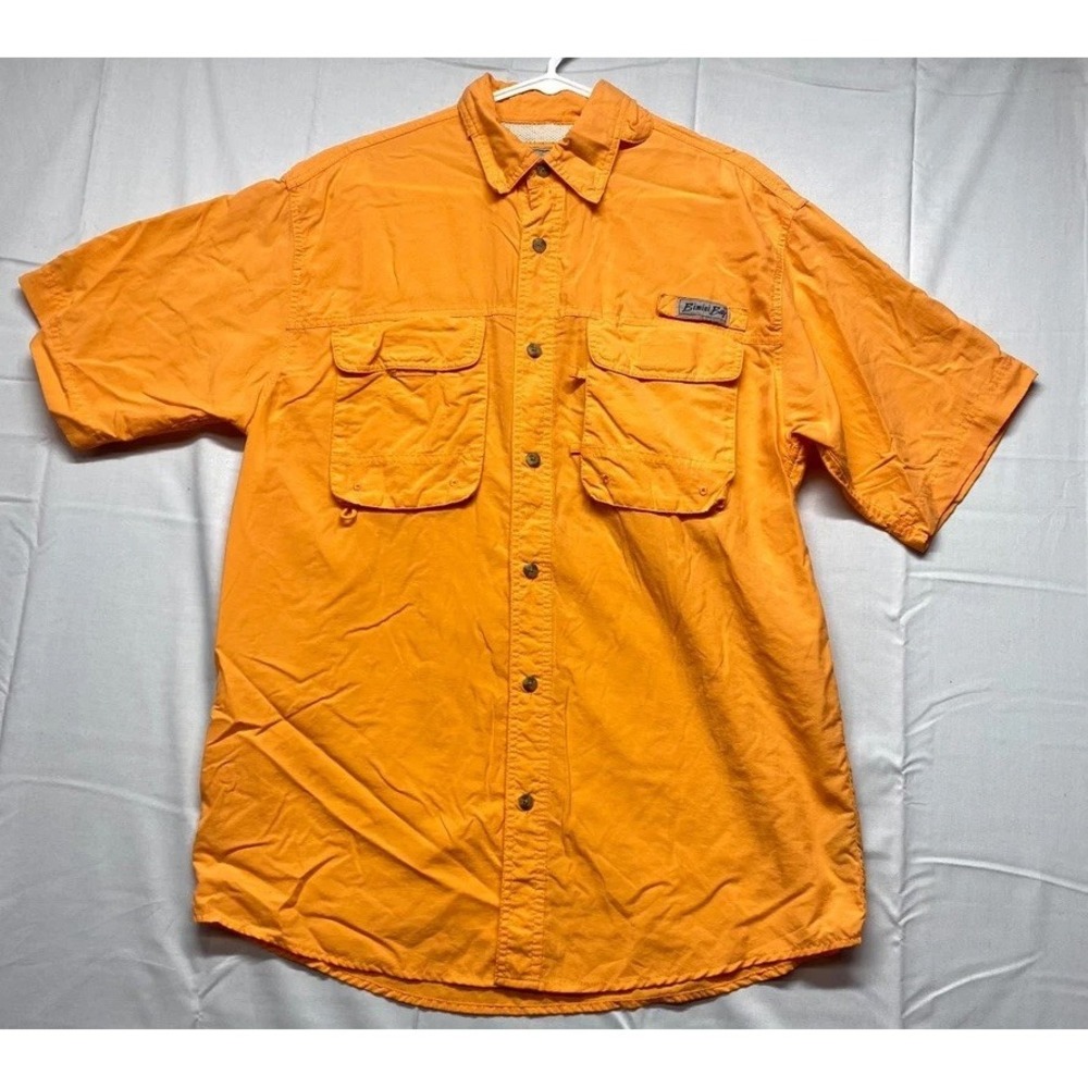 Bimini Bay Outfitters Fishing Shirt Mens Medium Orange Nylon UPF Sun Protection